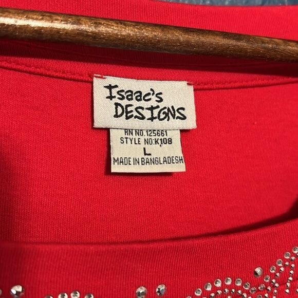 Red 3/4 Sleeve Embellished Rhinestone Top L - Picture 4 of 5